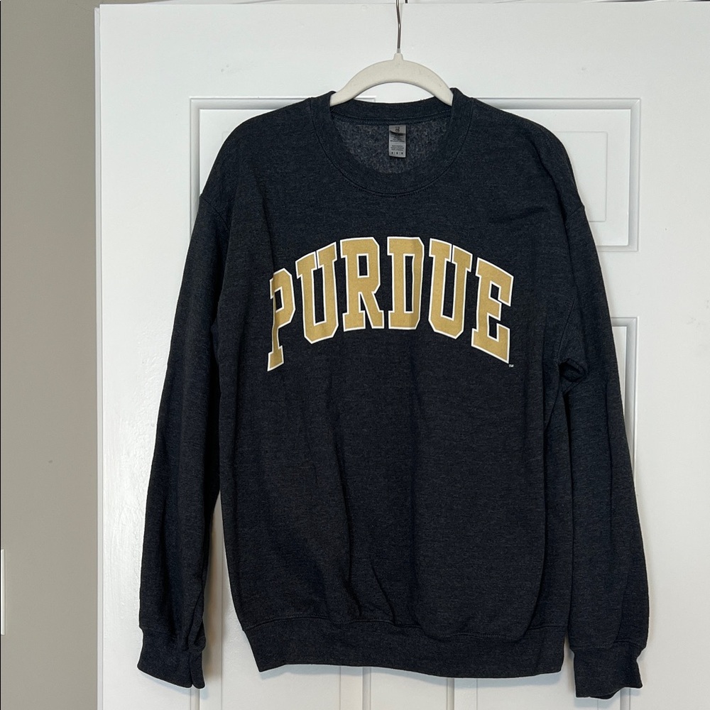 Gildan Men's Black Crewneck Sweater with Purdue Logo